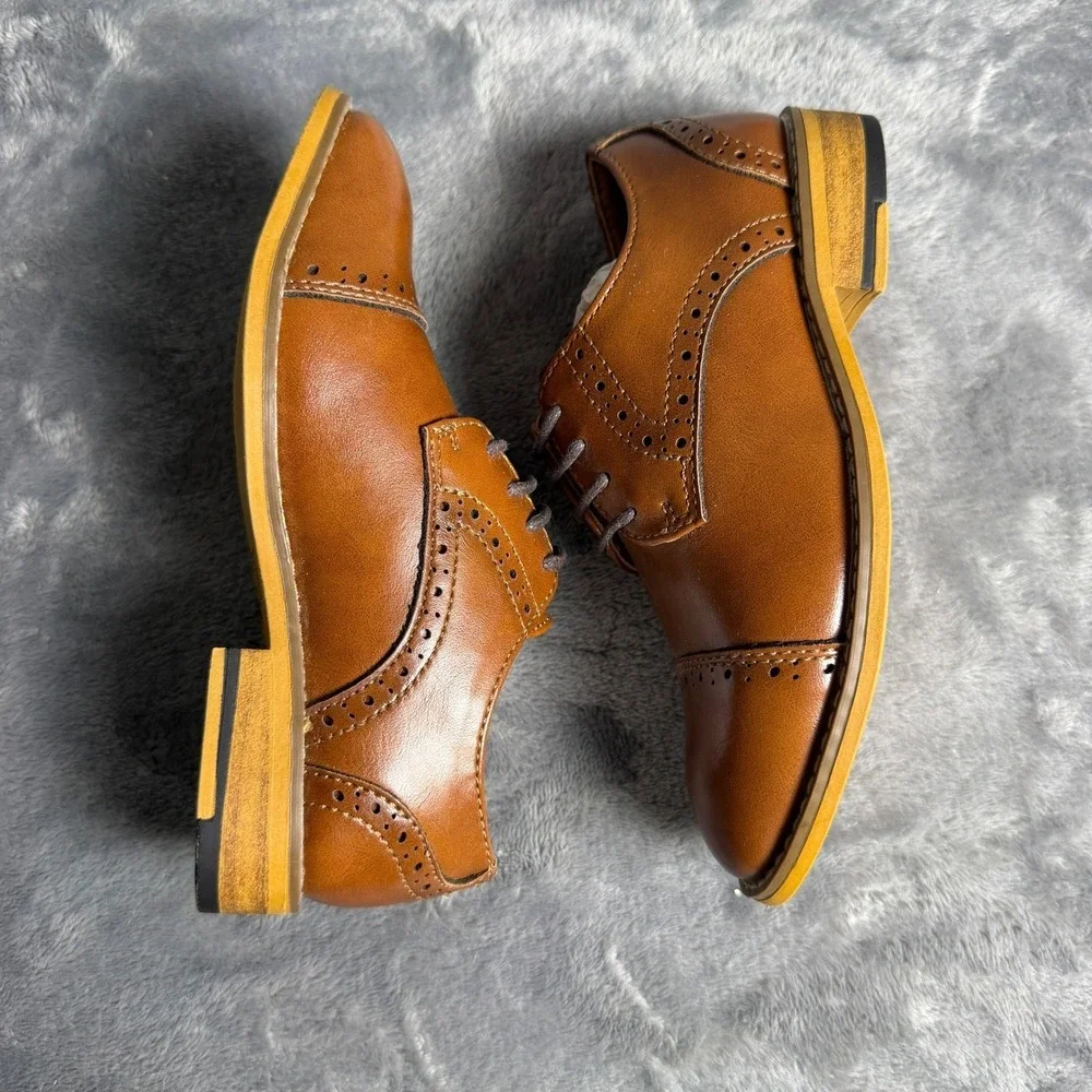 Ashford Hayes Boys Tan Brown Brogue Wingtip Cap Toe Dress Shoes Size 11 Kids NEW